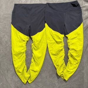 2 sets of ZYIA Neon Yellow & Charcoal Two-Tone High-Waist Leggings size 16